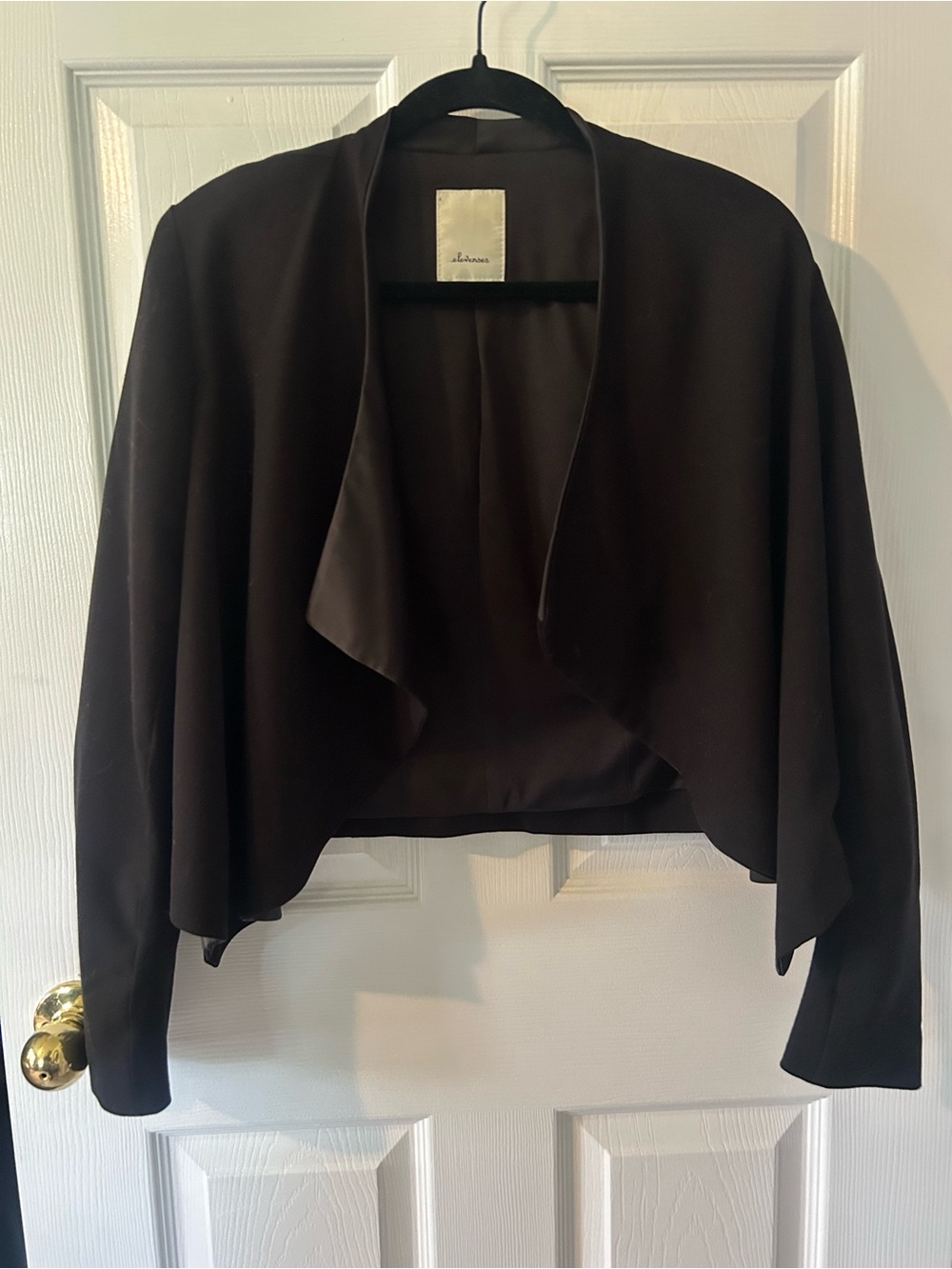 Anthropologie Elevenses Black Minimalist Open Waterfall Jacket